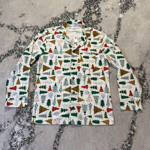 Old Navy Pajama Top Womens Size M Tall Multicolor Xmas Tree Print 100% Cottton